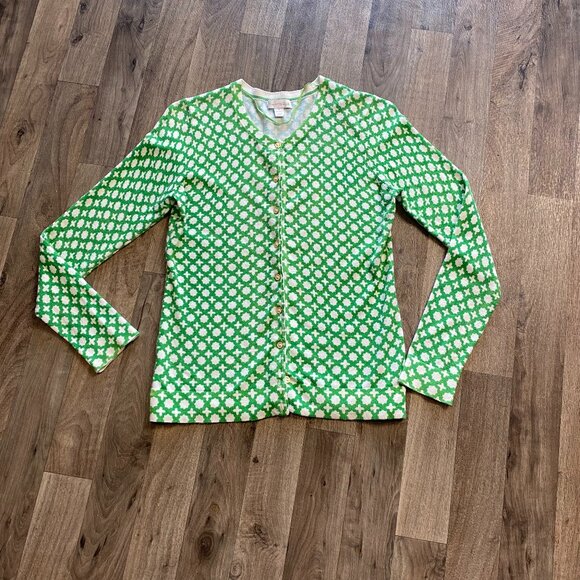 Charter Club Sweaters - Charter Club Green Geometric Button Front Lightweight Cardigan Size Small